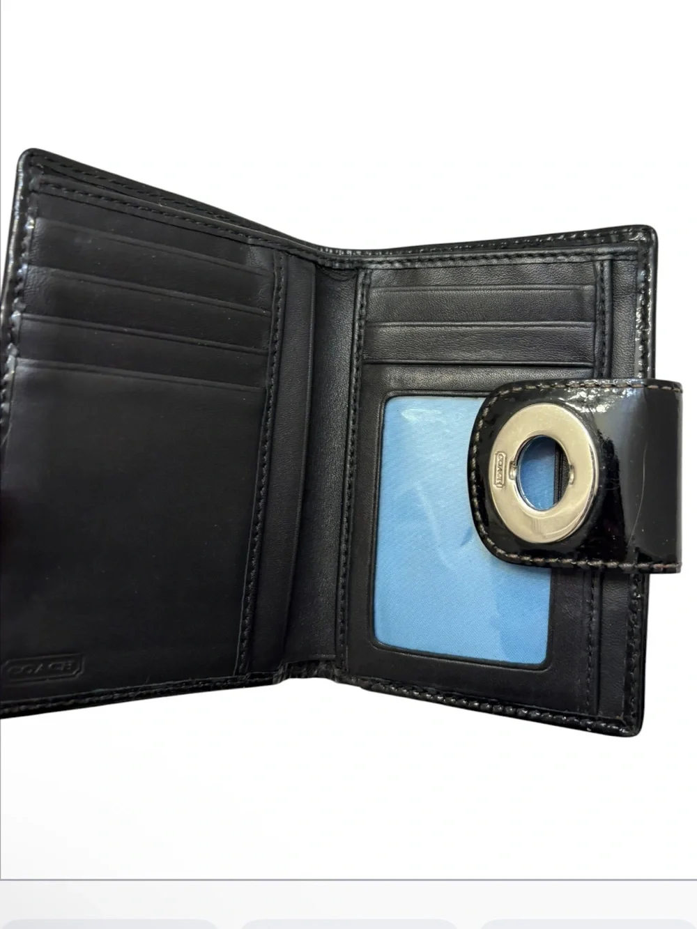 Coach vintage y2k black patent leather embossed cc turnlock wallet